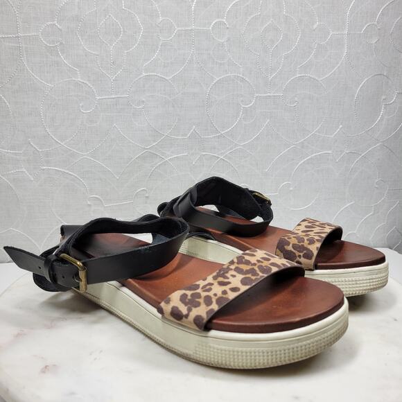 Mia Kyleigh Sandals Womens 7.5 Brown Leopard Suede Leather Platform Ankle Strap - Picture 2 of 13